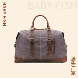 跨境欧美复古旅行包 大容量手提包撞色时尚休闲帆布袋旅行袋批发
