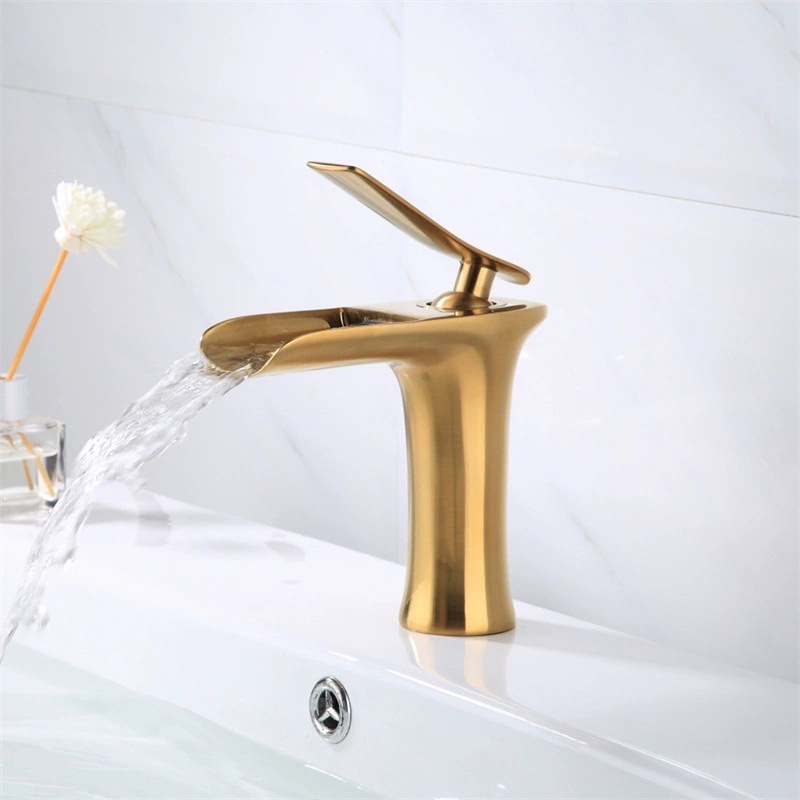 All-copper white and gold antique waterfall basin, cold and hot water faucet, retro bathroom basin, sitting single-hole mixed water undefined