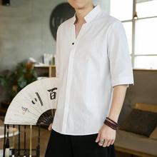 夏季男士薄款衬衫高级感7分袖衬衫中国风复古衬衣韩版休闲衬衣