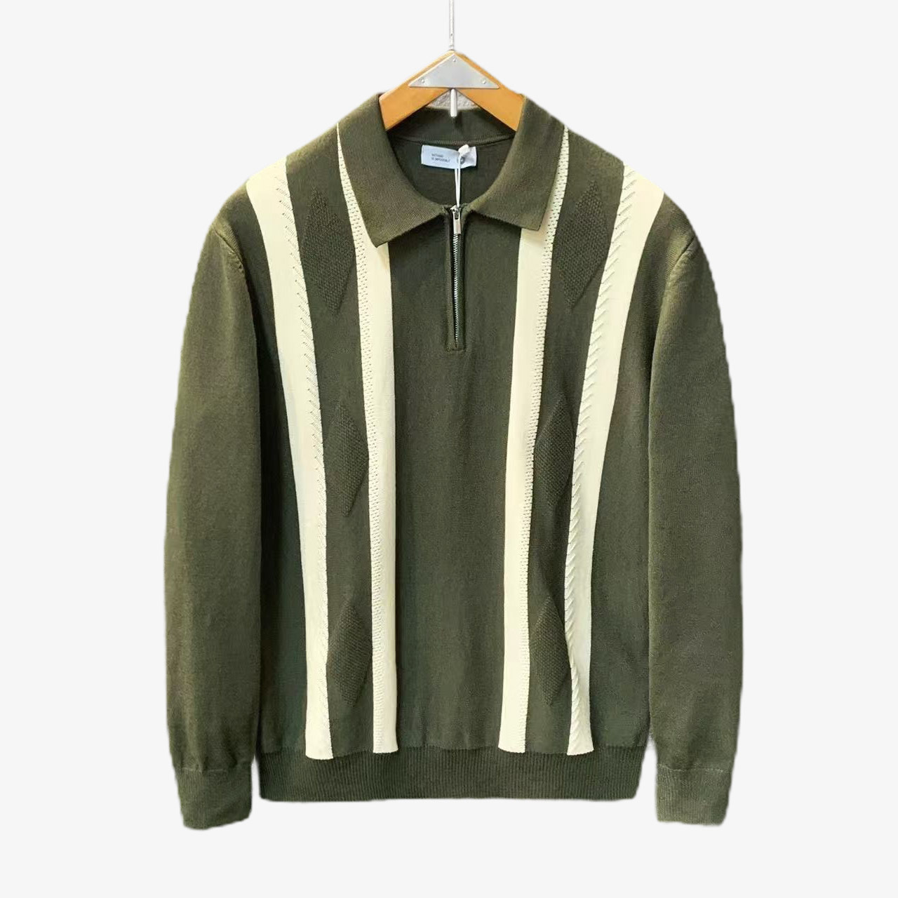 Explosiones transfronterizas de tamaño grande europeo polo camiseta con solapa camiseta de punto suéter hombre medio cremallera rayas otoño y invierno fábrica al por mayor