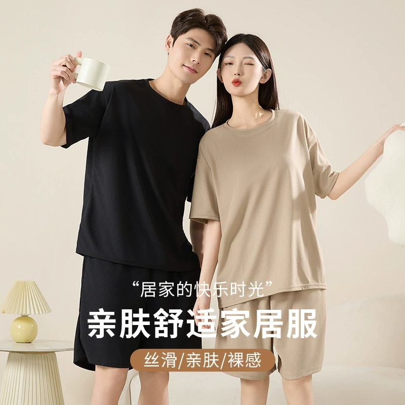 Вафельные пары пижамы Летние тонкие домашние женские шорты с короткими рукавами повседневные свободные мужские костюмы
