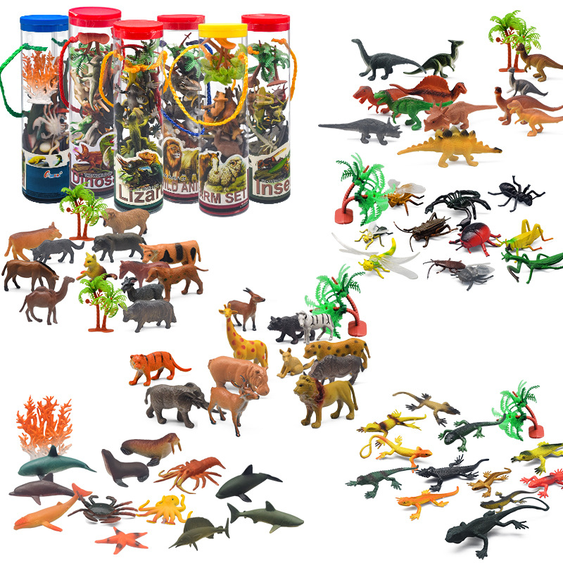 跨境桶装恐龙模型森林仿真动物迷你海洋动物儿童恐龙玩具地摊批发