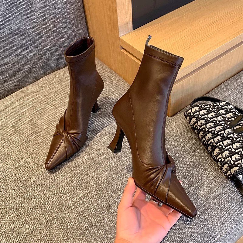Pointed Ankle Boots Women's 2024 New Autumn and Winter High-heeled Naked Boots All-match Internet-famous Sexy Thick-heeled Stretch Thin Boots for Hair Pointed Ankle Boots Women's 2024 New Autumn and Winter High-heeled Naked Boots All-match Internet-famous Sexy Thick-heeled Stretch Thin Boots for Hair