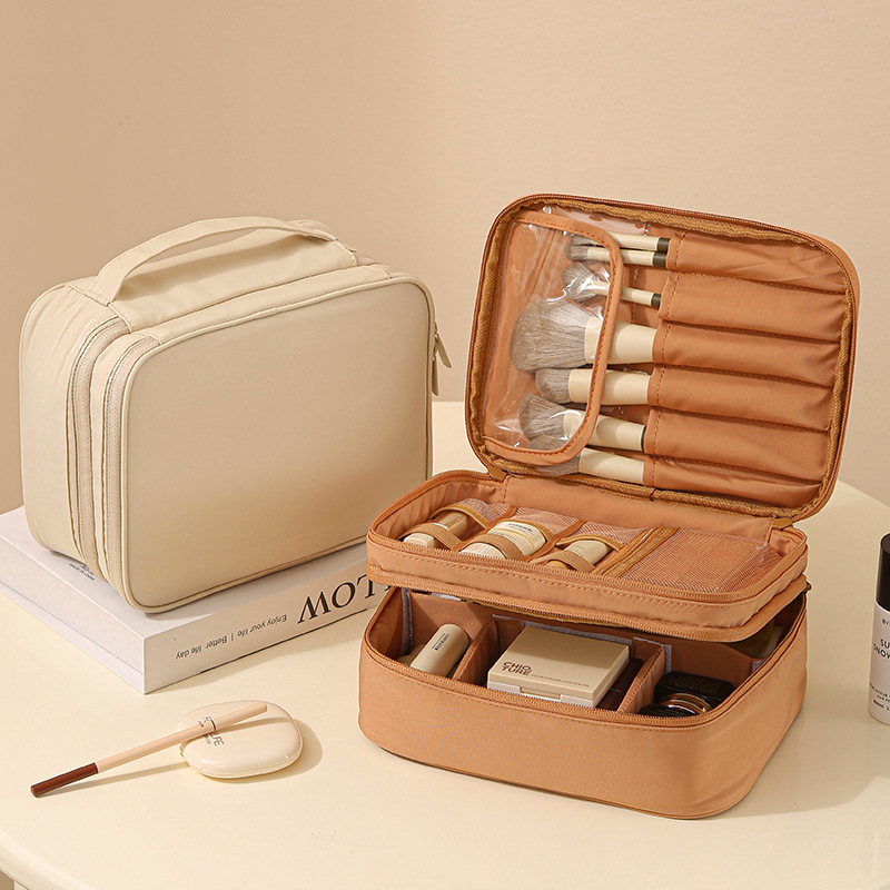Bolsa de maquillaje de Amazon gran portátil estilo japonés y coreano caja de almacenamiento de bolsas de maquillaje de gran capacidad para mujeres a prueba de salpicaduras
