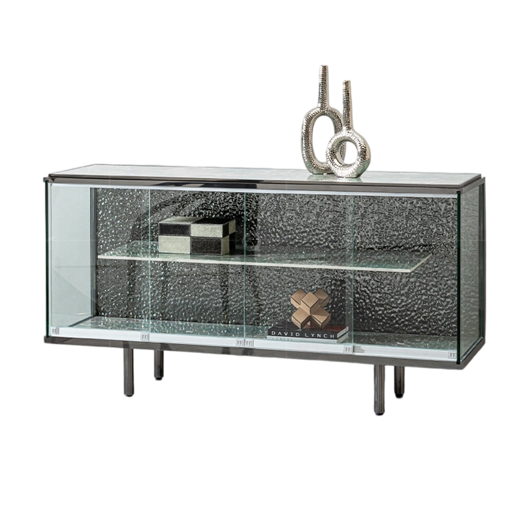 Aparador Mueble de Té de Vidrio de Metal con 4 Puertas para Comedor