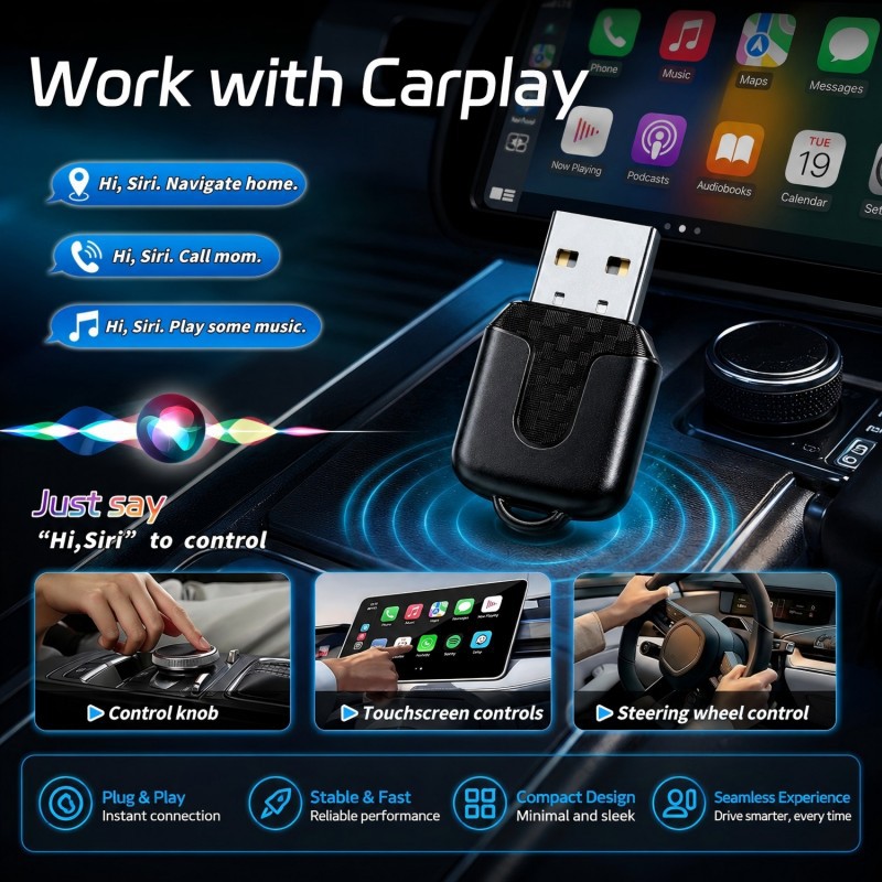 Cross-Border Popular Wireless Carplay Box, Android Box, Wired to Wireless Carplay Adapter, Two-In-One