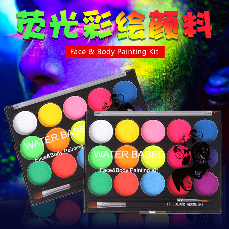 Transfronterizo fluorescente pintura corporal soluble en agua de 15 colores fanáticos de la Copa Mundial de Halloween pintura de color facial de secado rápido Venta caliente