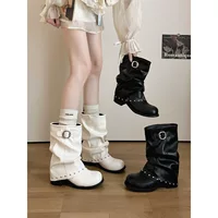 Giày Boot Nữ Cao Qua Gối Xếp Ly 1688 - Phong Cách Retro Thu Đông, Ôm Dáng, Giá Sỉ