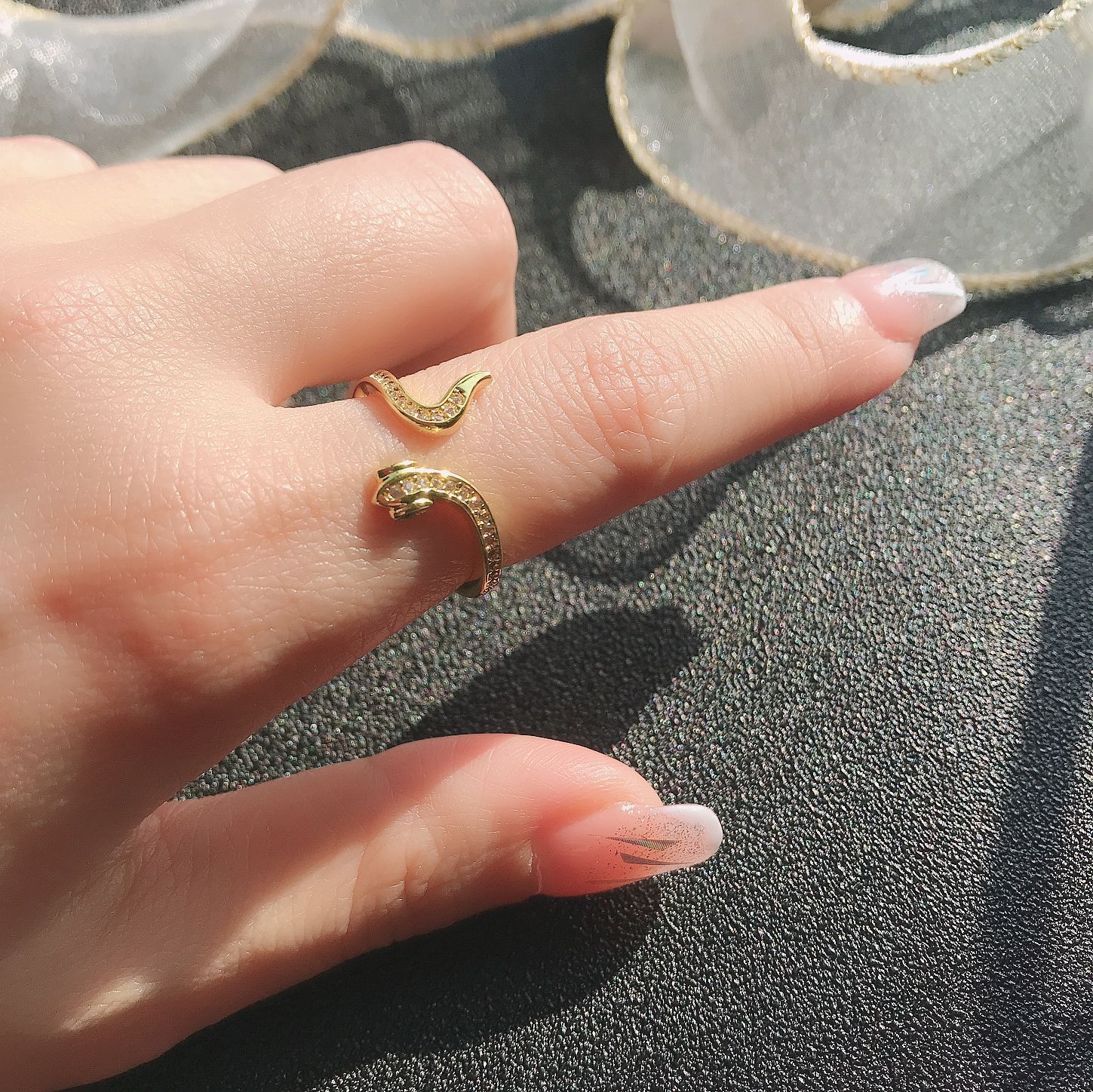Zircon Inlay Material Retro Snake Copper Gold Plated Inlay Zircon Women's Rings Bracelets