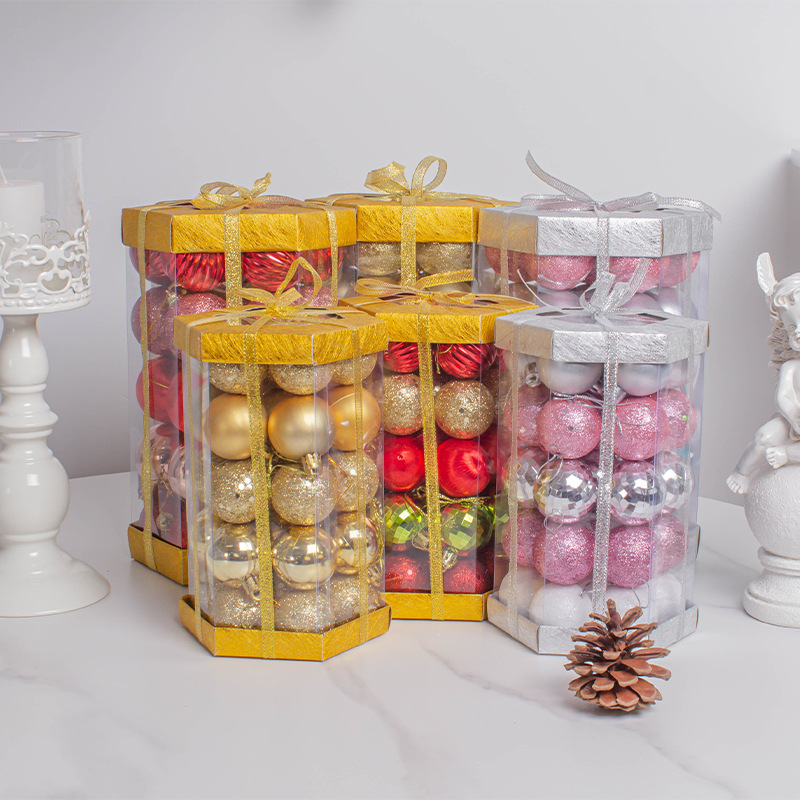 Navidad personalizada colgante de árbol de Navidad 35 bolas de Navidad decoración de barril de polvo flash espuma galvanizado set de bolas de plástico