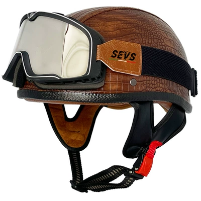 Motosiklet kaskı (dəbilqə) – helmet cross-border scoop helmet small - brown-crocodile-leather-helmet-large-frame-goggles-m