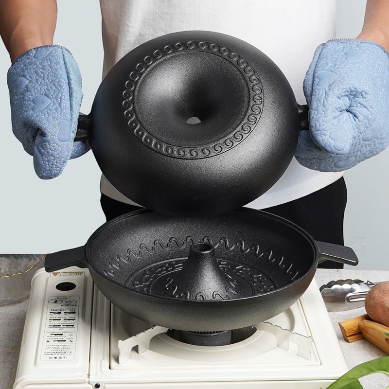 Grueso de hierro fundido tostado olla de patata dulce hogar tostado olla barbacoa olla integrada barbacoa horno tostado artefacto de patata dulce asado