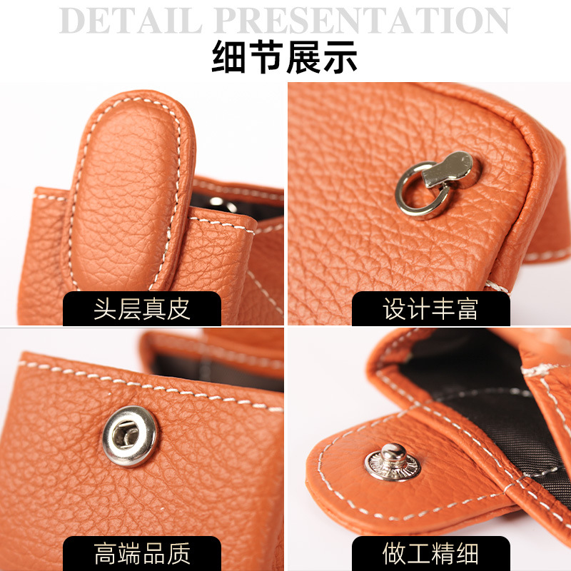 Monedero de cuero genuino primera capa de piel de vaca mini billetera de almacenamiento clave transfronteriza pequeña billetera de piel de vaca de las mujeres