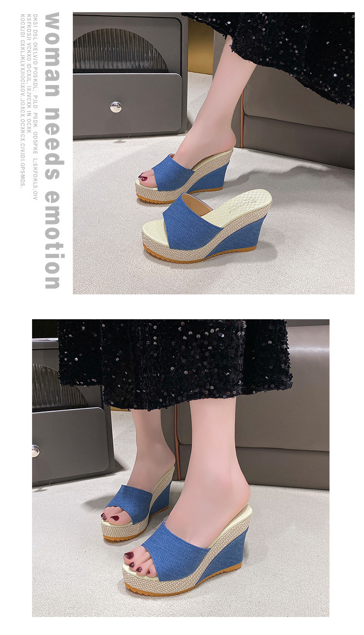 Sandali donna con zeppa peep toe in jeans ciabatte estive_voghion.com