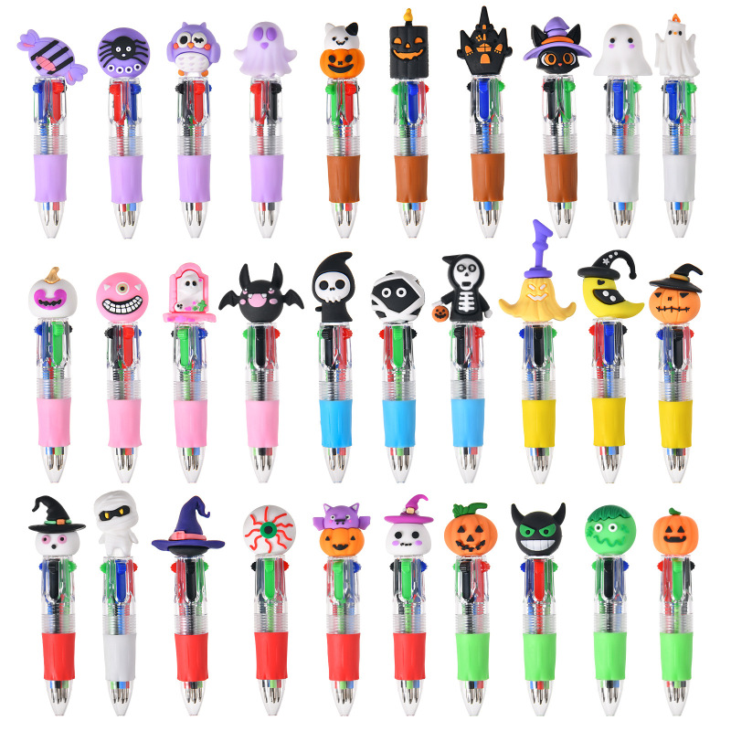 ハロウィンシリーズ 4色プレスボールペン ミニペン かわいいショートペン 持ち運びやすい 学生ハンドブック マルチカラーペン|undefined