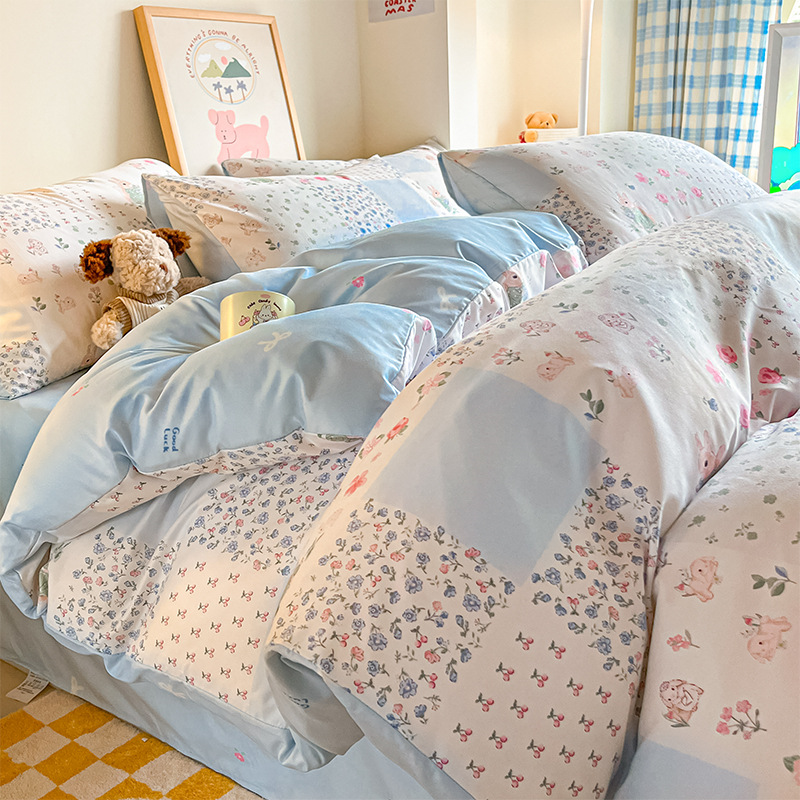 Juego de cuatro piezas de algodón 100 algodón puro 2025 nuevo estilo sábana floral funda de edredón sábana ropa de cama de tres piezas