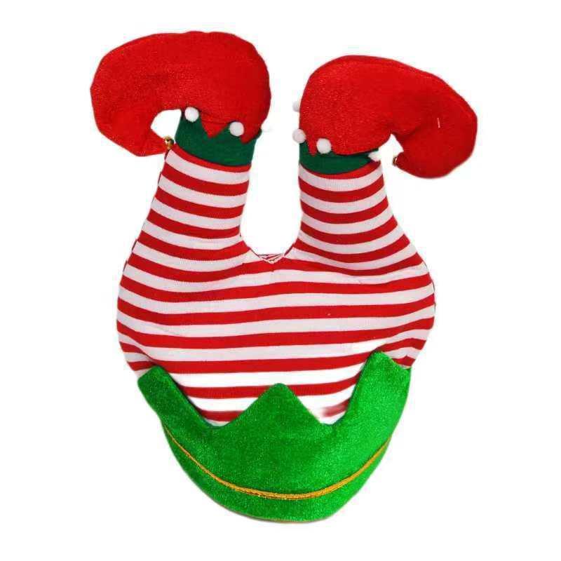 圣诞裤腿帽帽狂欢节派对圣诞烟囱帽子红白格子条纹圣诞小腿帽批发