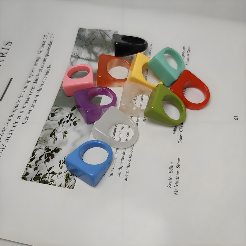New Resin Square Geometric Ring Ins Internet Celebrity Distinctive Fashionable Creamy White Ring Women's Finger Ring New Resin Square Geometric Ring Ins Internet Celebrity Distinctive Fashionable Creamy White Ring Women's Finger Ring