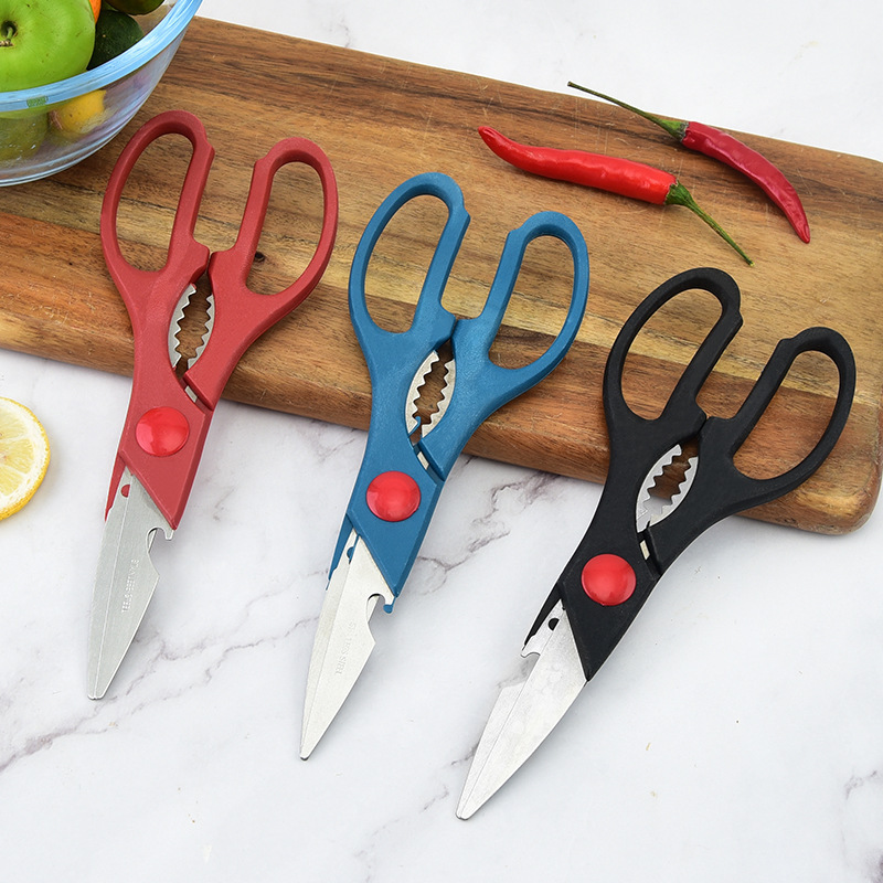 Venta al por mayor 9140 tijeras de cocina de acero inoxidable, tarjeta de pescado, clip multifuncional, tijeras de nuez, ingredientes de verduras, tijeras de corte