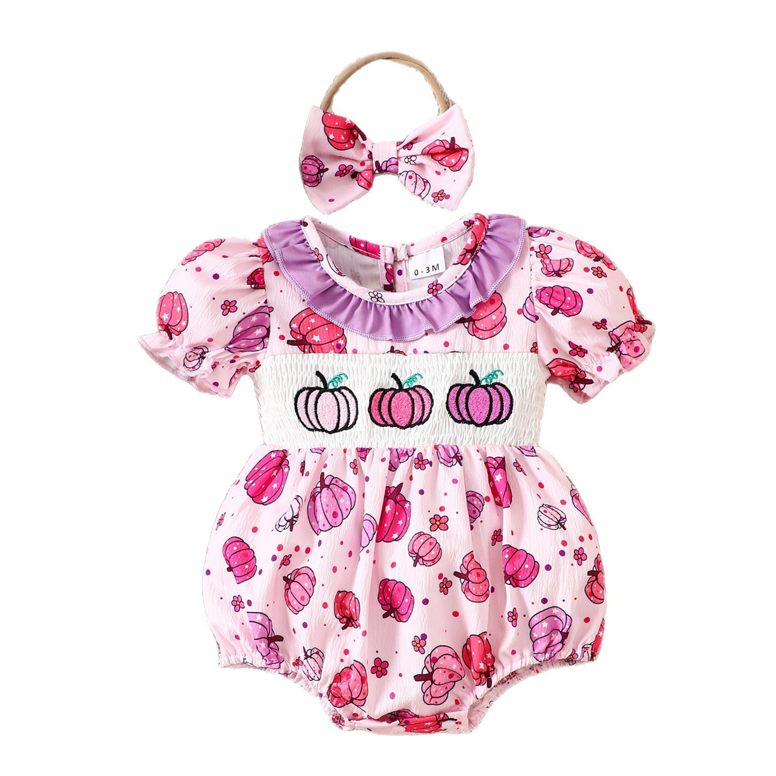 ハロウィン子供服ベビー夏の新しいジャンプスーツ女の赤ちゃん甘いカボチャプリント薄いカバーオール卸売
