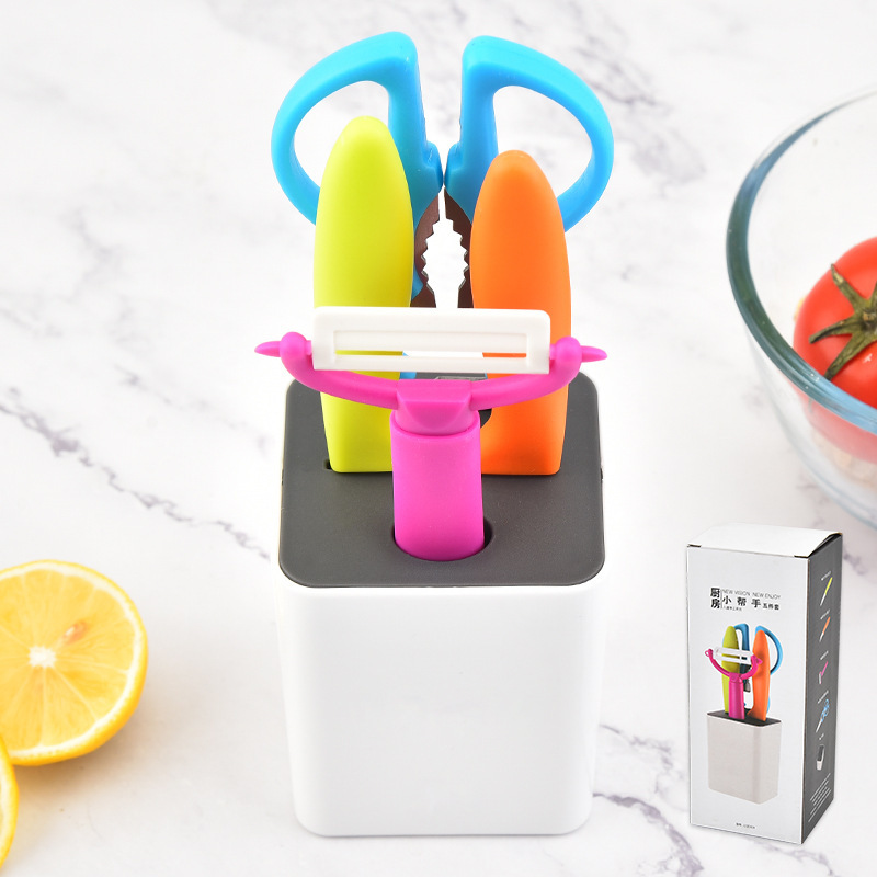 Cuadrado blanco cuchillo de frutas de acero inoxidable herramientas de cocina caseras cuchillo de peeling