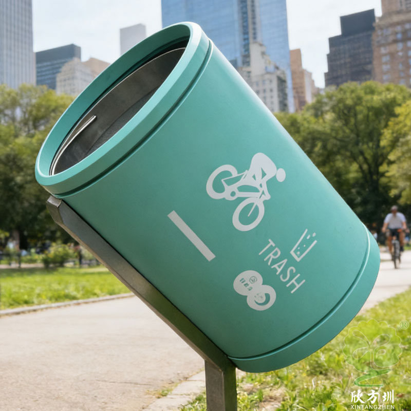 Outdoor Cycling Lane Cycling Dedicated Park Greenway Cylindrical Powder-Coated Stainless Steel Trash Can Metal Single Barrel Custom Outdoor Cycling Lane Cycling Dedicated Park Greenway Cylindrical Powder-Coated Stainless Steel Trash Can Metal Single Barrel Custom