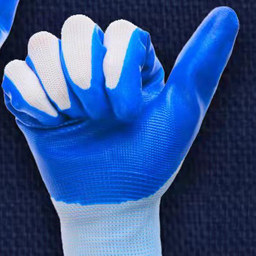 Work safety gloves, wear-resistant, oil-resistant, non-slip, protective gloves made of 13-gauge polyester woven nitrile material.