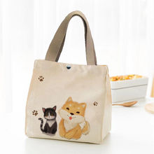 【帆布便當袋 貓咪與狗】卡通便當包手提包飯盒袋帶飯包上班學生