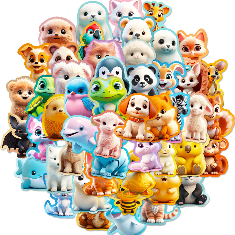 50枚の3d動物シリーズかわいいアニメシールinsクリエイティブ3dアニメ動物の顔写真子供貼り絵対外貿易|undefined