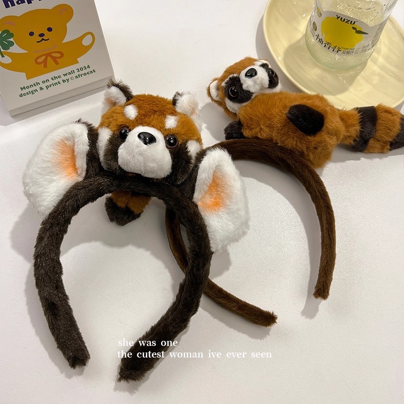 可爱小熊猫浣熊毛绒发箍女搞怪红山动物园拍照发卡洗脸头箍发饰品|undefined