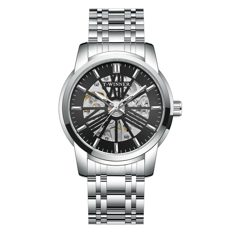2026 Mechanical Steel Band, Business Men's Round Dial Mechanical Watch With Luminous Hands 8215_voghion.com