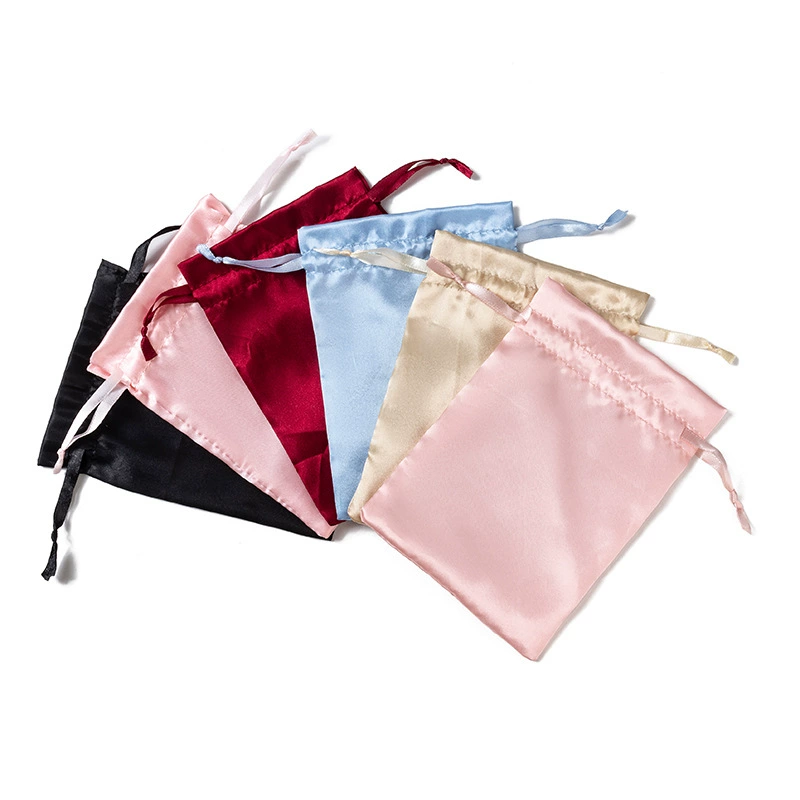 外贸色丁布袋抽绳束口袋高级感设计仿真丝绸缎色丁布束口袋印logo