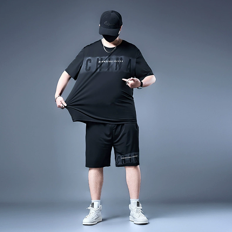 «73729-Pure-Black-1117 Bingshi Short T-black 1118 Pants Set Summer Set Trends Large-size Men's»