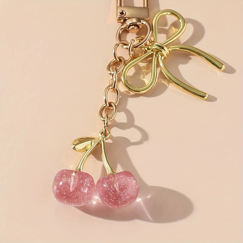 European and American Jewelry Imitation Crystal Cherry Keychain Bag Pendant Bow Pendant Design Fruit Keychain