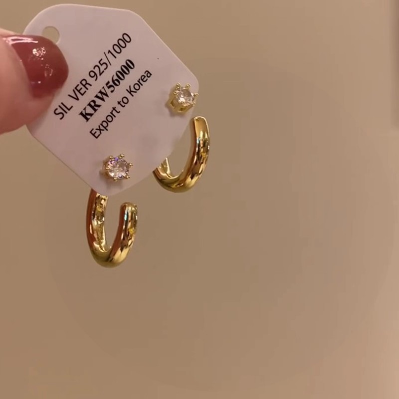 金色极简金属C型耳钉女秋冬贵气艺术感一款两戴耳饰品高级感耳环|undefined