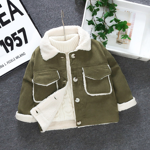 Baby Thickened Jacket  New Children's Stylish Fleece Cotton Coat Infant Corduroy Jacket Autumn and Winter Wear Boys