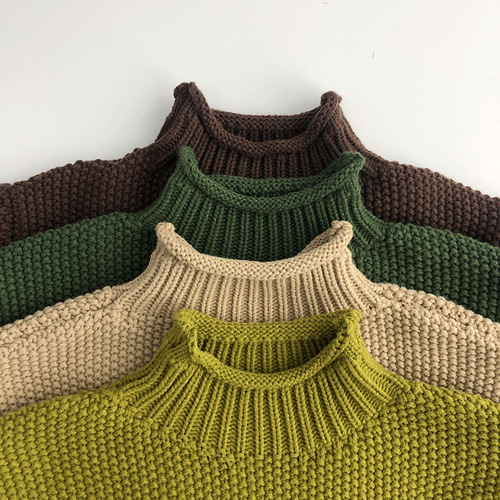 Highly recommended and practical ~ personalized curling ~ children's sweaters, autumn and winter men's and women's trendy Korean style retro knitted turtleneck pullovers