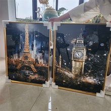 著名建筑埃菲尔铁塔挂画现代轻奢餐厅装饰画外贸大本钟镶钻晶瓷画
