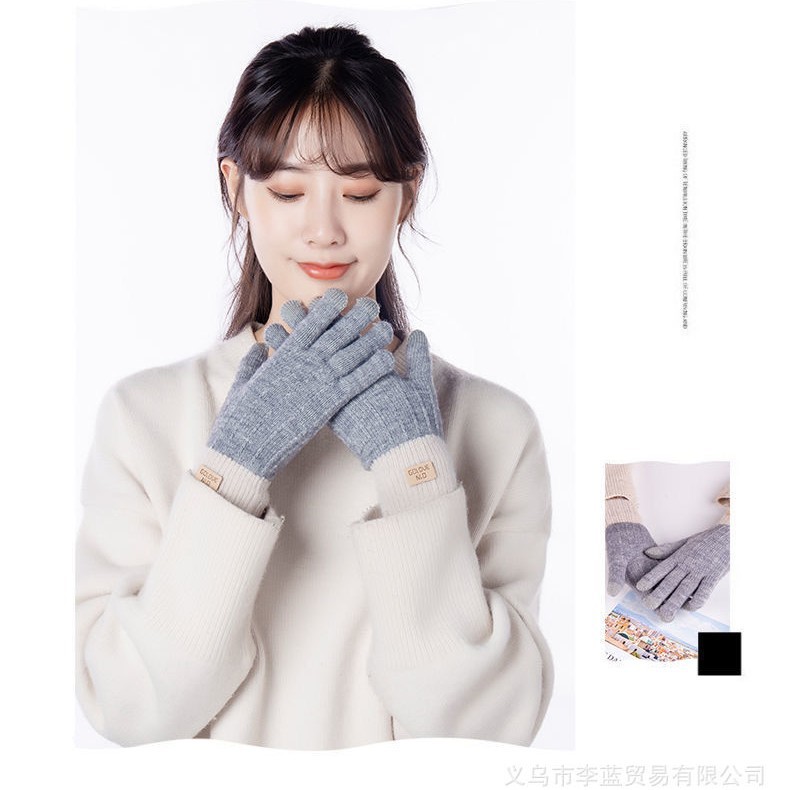 En stock invierno pantalla táctil Cachemira guantes de punto al aire libre ciclismo engrosada forrado de lana estudiantes guantes calientes para hombres y mujeres