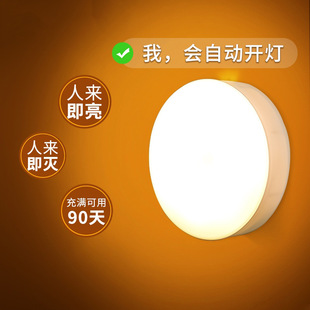 Human Body Sensor Lamp Automatically Lights up at Night, Home Corridor Aisle Toilet Smart Voice-Controlled Charging Night Light Bedside