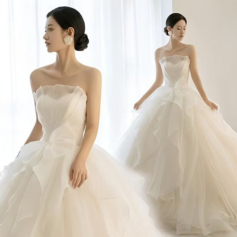 Wedding dress for bride 2026 new style light gauze dress women's morning robe elegant dress for birthday events party princess dress