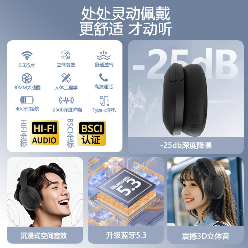 P3965ノイズキャンセリングBluetoothヘッドセット、ワイヤレスヘッドホン、プライベートモデル、ANC、折りたたみ式、Amazon越境販売で人気|undefined