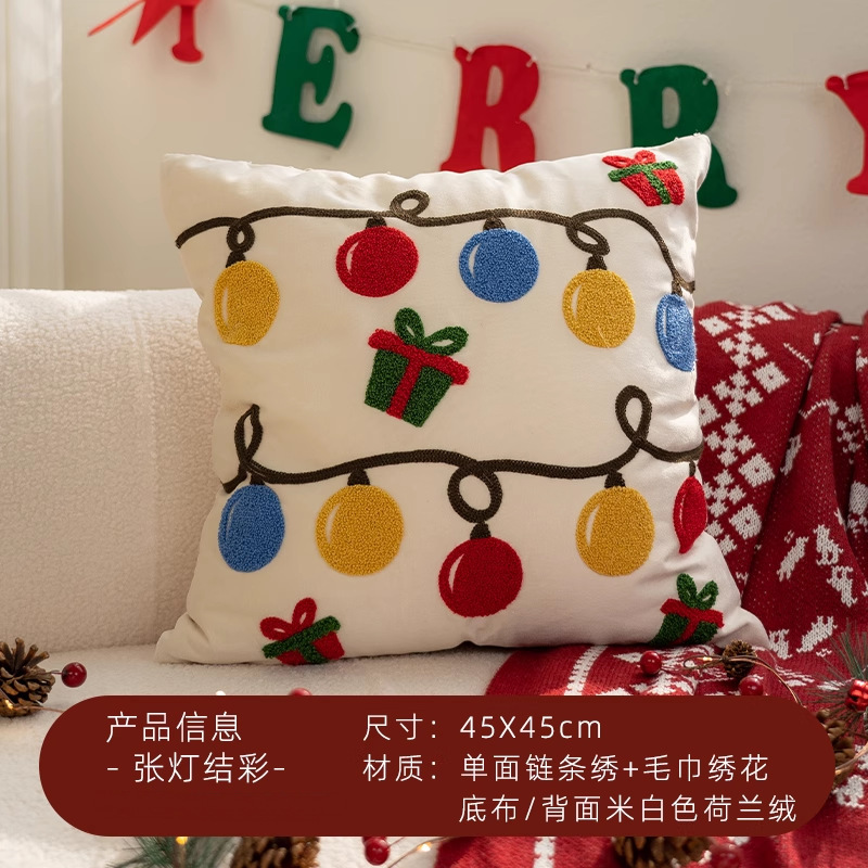 クリスマスインスタイル装飾刺繍枕クリスマスパーティー漫画ホリデーギフトクッションリビングルームソファベッド|undefined