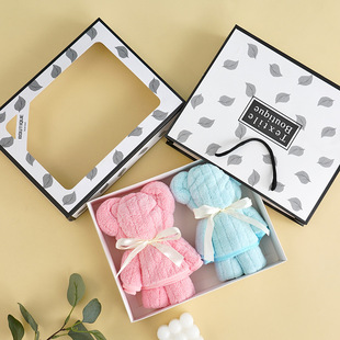 Warp Knitted Coral Fleece Gift Box Bear Towel Mother's Day Gift Towel Cartoon Style Opening Gift Towel