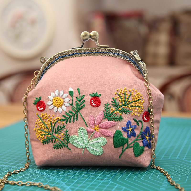 Bolso de mano bordado DIY, con estructura metálica, estilo Lu, artesanal, al por mayor