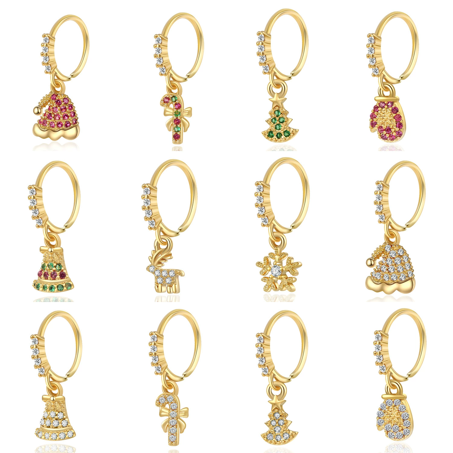 Экологичная медная инкрустированная цветная циркон рождественская подвеска носовое кольцо нос пирсинг ювелирные украшения носовой гвоздь кольцо дерево шляпа леденец