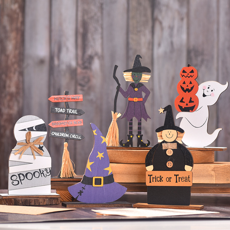 国境を越えた新しいハロウィーンの装飾品魔女ゴースト塗装木製装飾品パーティードレスアップ小道具装飾品|undefined