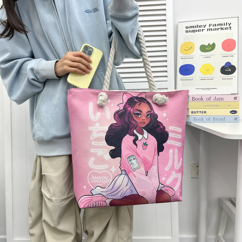 New Cross-border All-match Tote Bag Women's Portable Shopping Bag Creative Women Printed Thick Rope Large Capacity Beach Bag