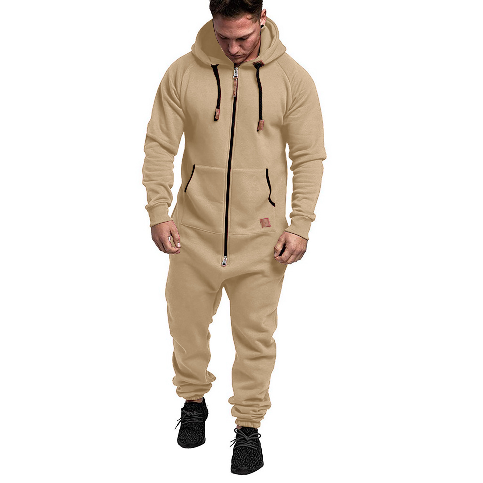 Fleece nou cu glugă, cu o salopetă casual pentru bărbați, care se potrivește de culoare uni_voghion.com