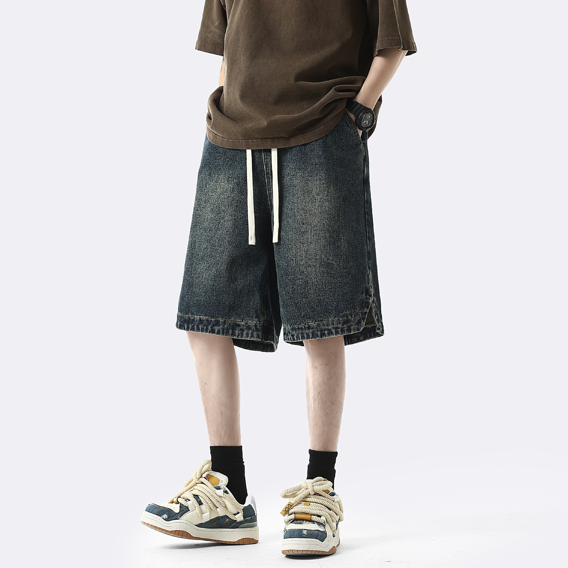 Foreign Trade Cross-Border Wholesale 2025 Summer New Style Washed Drawstring Denim Casual Shorts for Men Foreign Trade Cross-Border Wholesale 2025 Summer New Style Washed Drawstring Denim Casual Shorts for Men